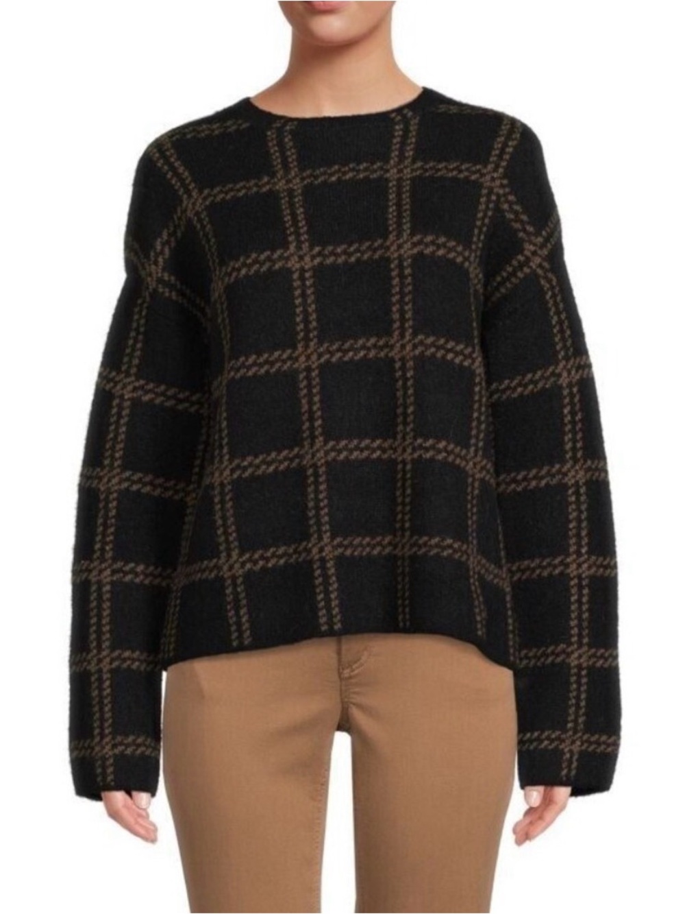 Vince Windowpane Plaid Alpaca Wool Blend Pullover Sweater Women's S/P